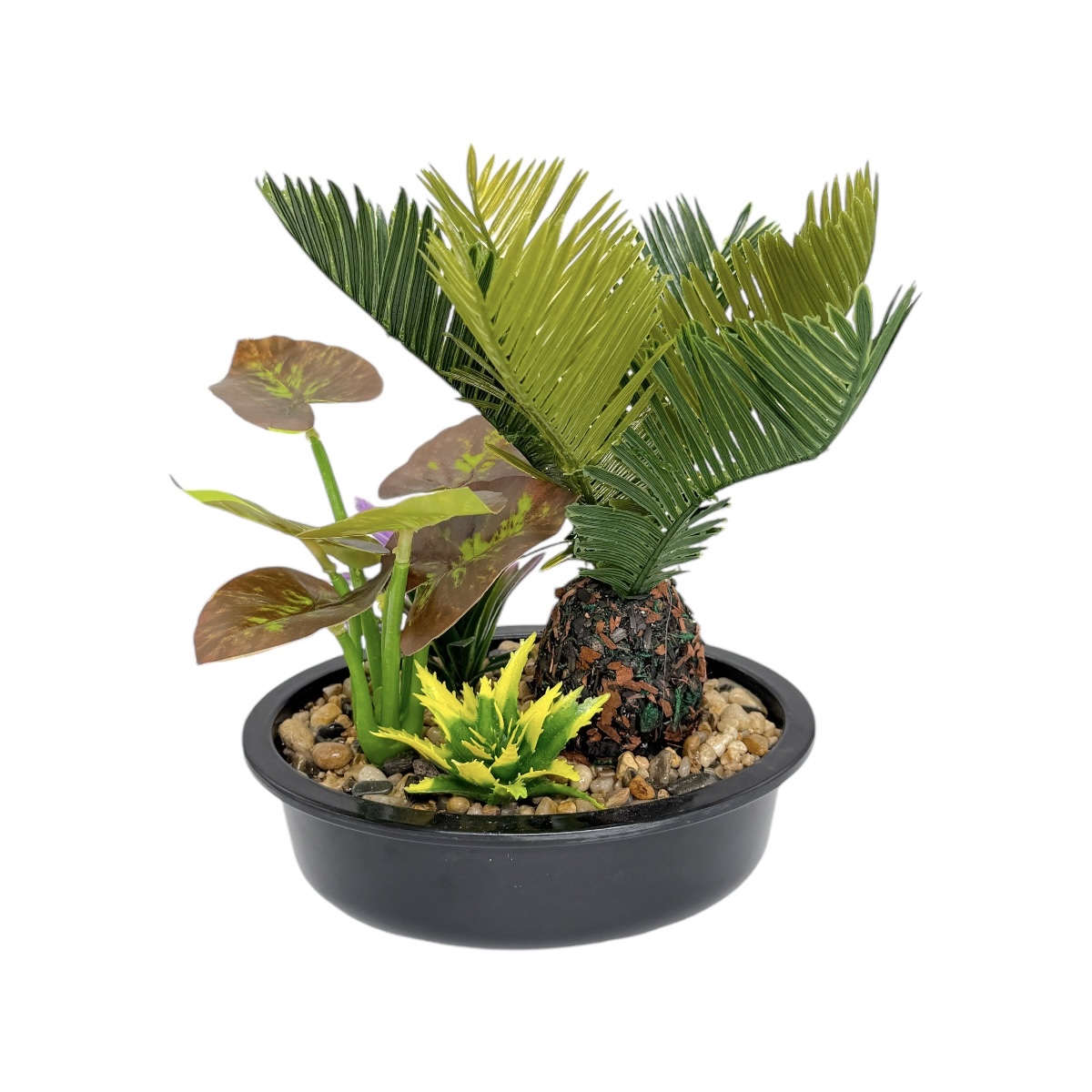 Ghiveci Plastic Oval Artificial Planta Cycas si Colocazie 24cm