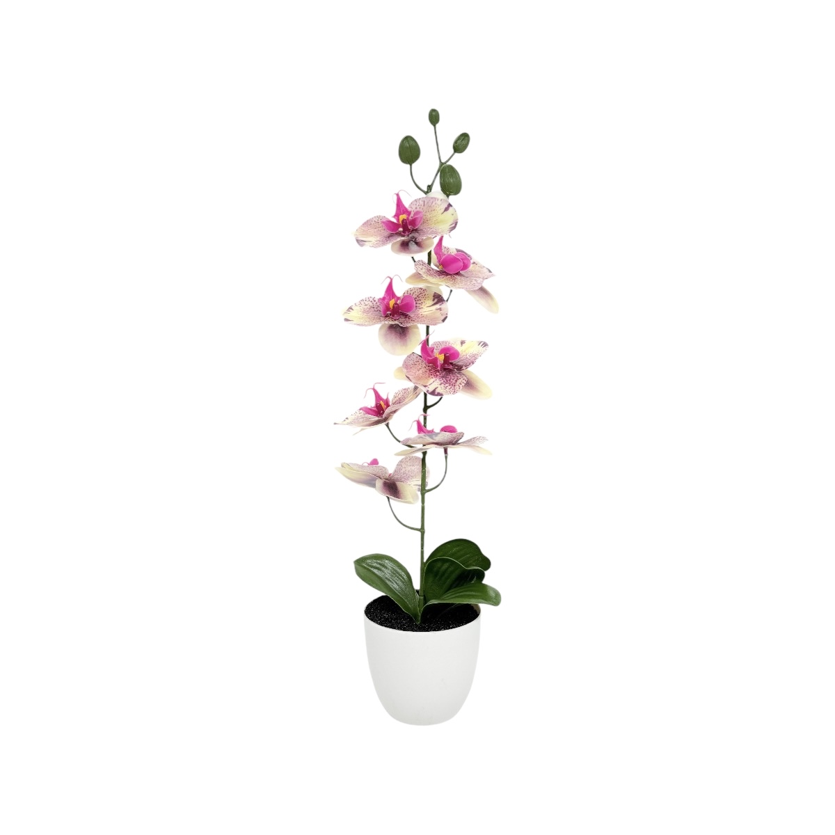 Ghiveci Plastic Artificial Orhidee Siliconata Mov cu Crem 44cm