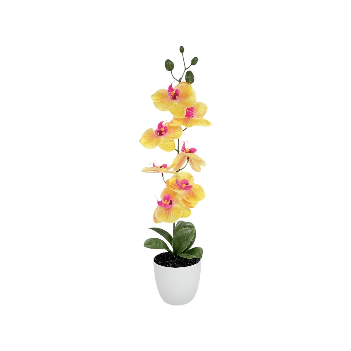 Ghiveci Plastic Artificial Orhidee Siliconata Galben 44cm