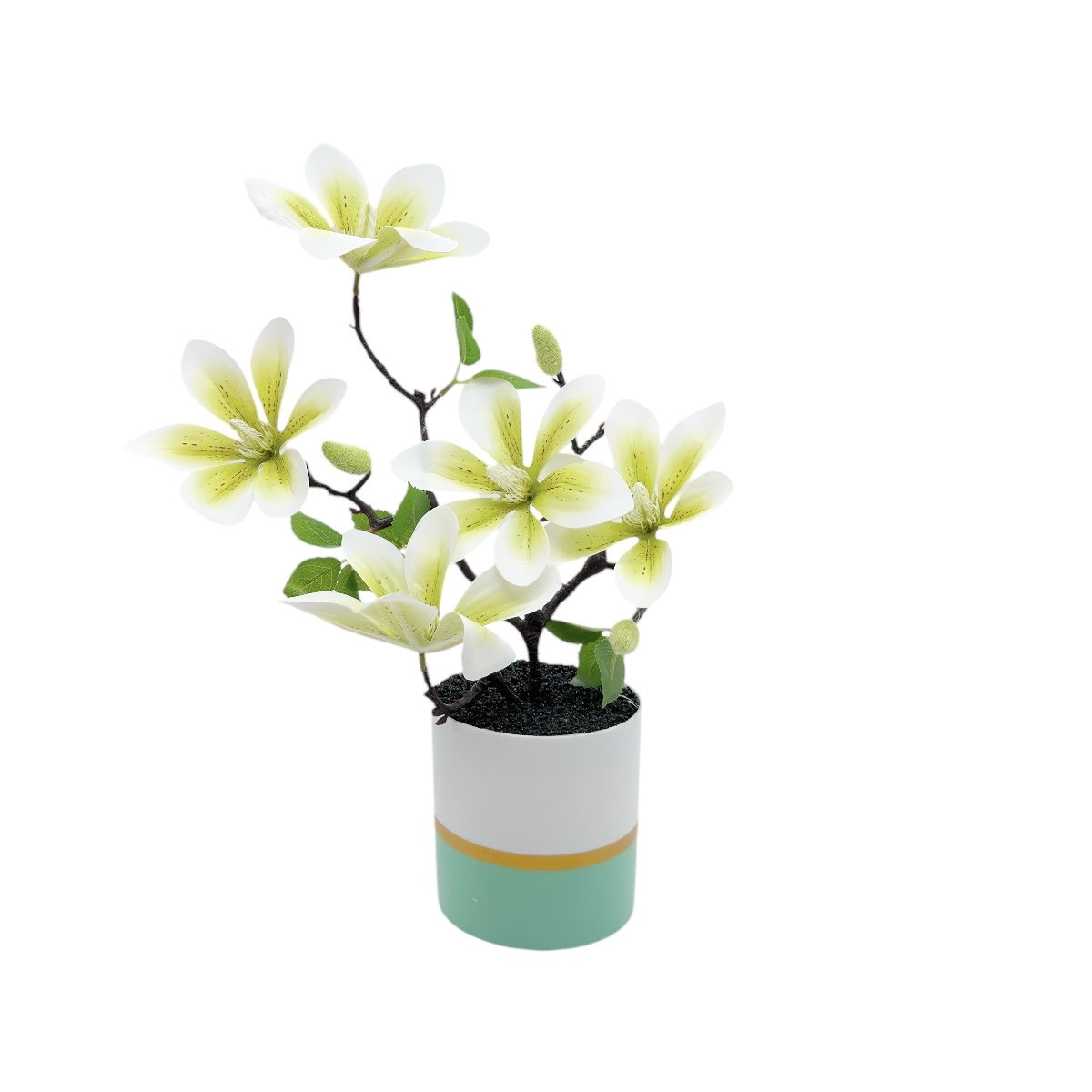 Ghiveci Plastic Artificial  Un Fir Magnolie Verde Alb