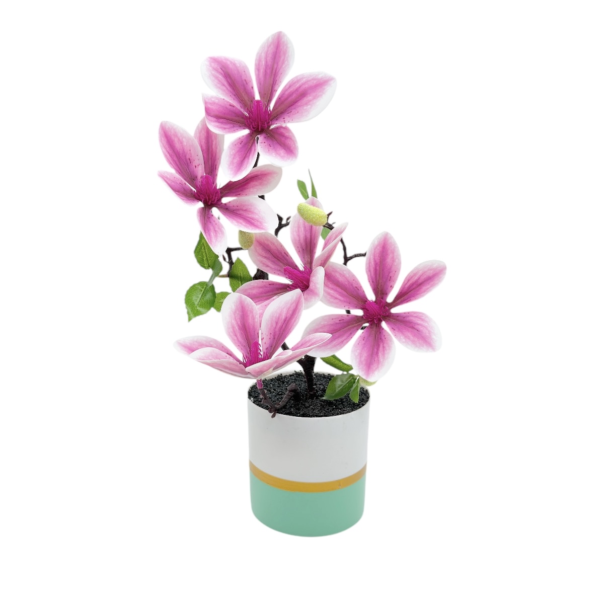 Ghiveci Plastic Artificial  Un Fir Magnolie Fuchsia Alb