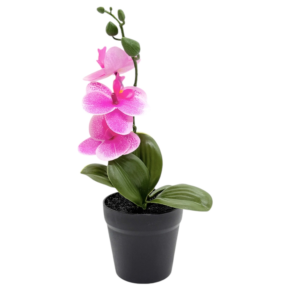 Mini Ghiveci Plastic Artificial Orhidee Siliconata Pestrita Roz 28cm