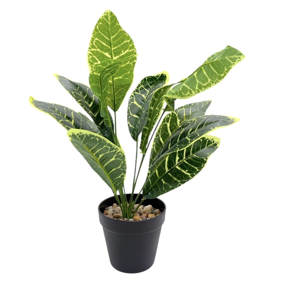 Ghiveci Plastic Conic Artificial Planta Dieffenbachia Verde cu Galben 46cm