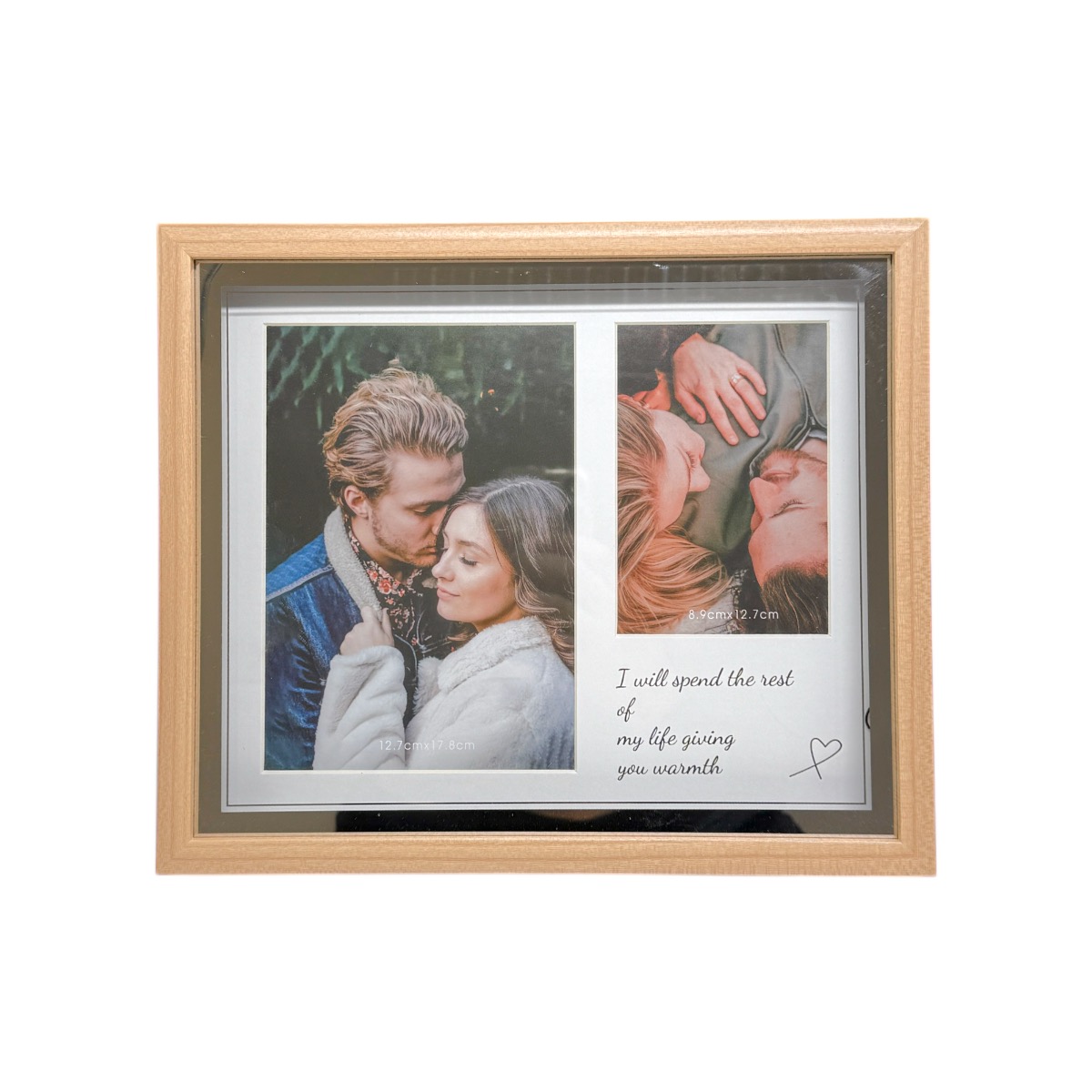 Rama Foto Dubla din Lemn Argintiu si Natur cu Led 12.7x17.8cm si 8.9x12.7cm
