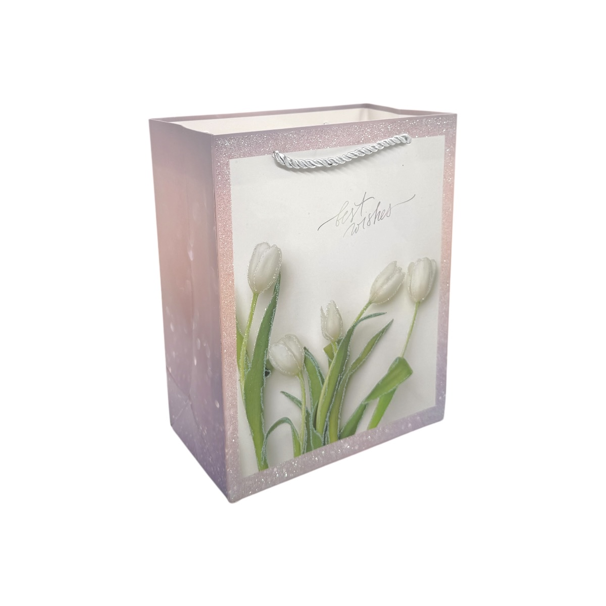 Set 12 Pungi Cadou Glitter si Lalele Roz 18x23x10