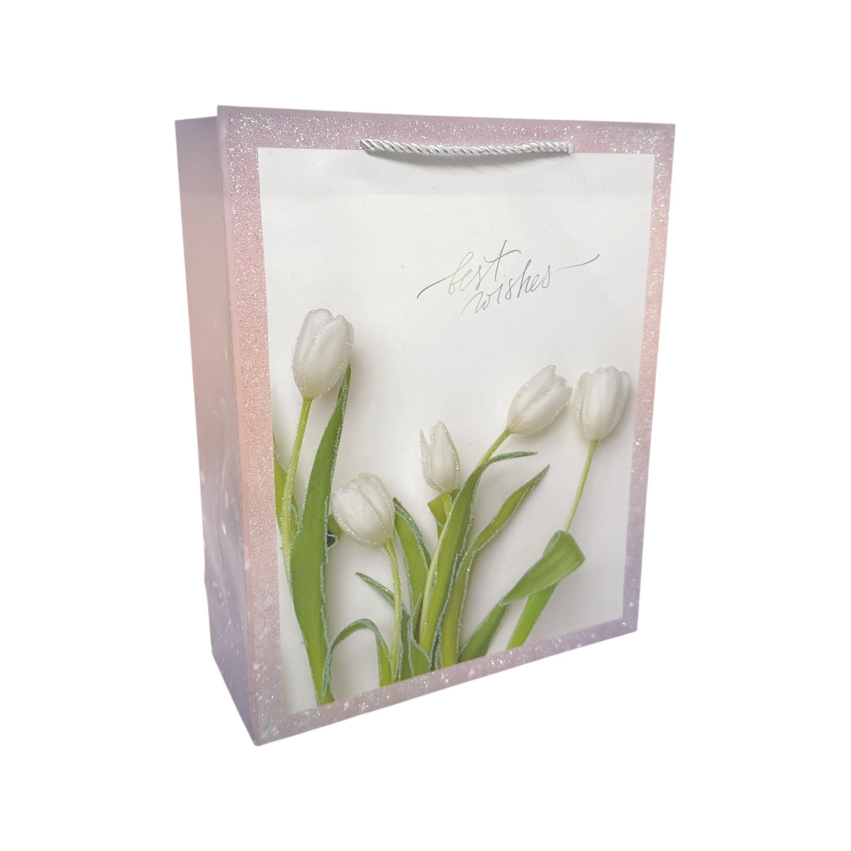 Set 12 Pungi Cadou Glitter si Lalele Roz 26x32x10