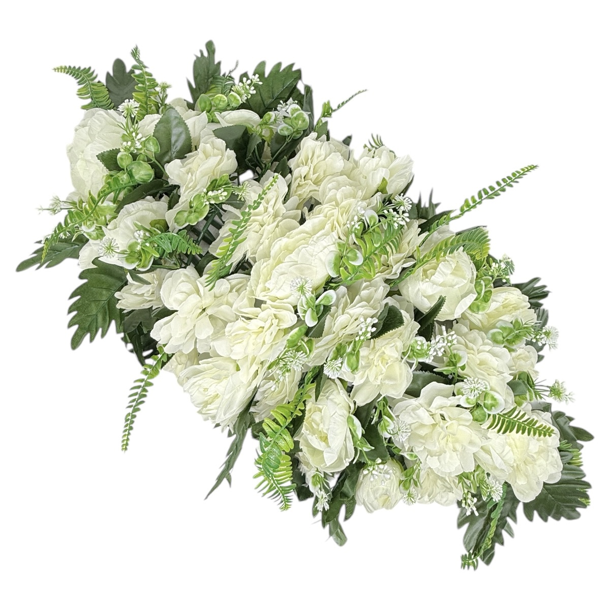 Coroana Funerara Artificiala Tip Jerba Cu Bujor si Camelie Alb