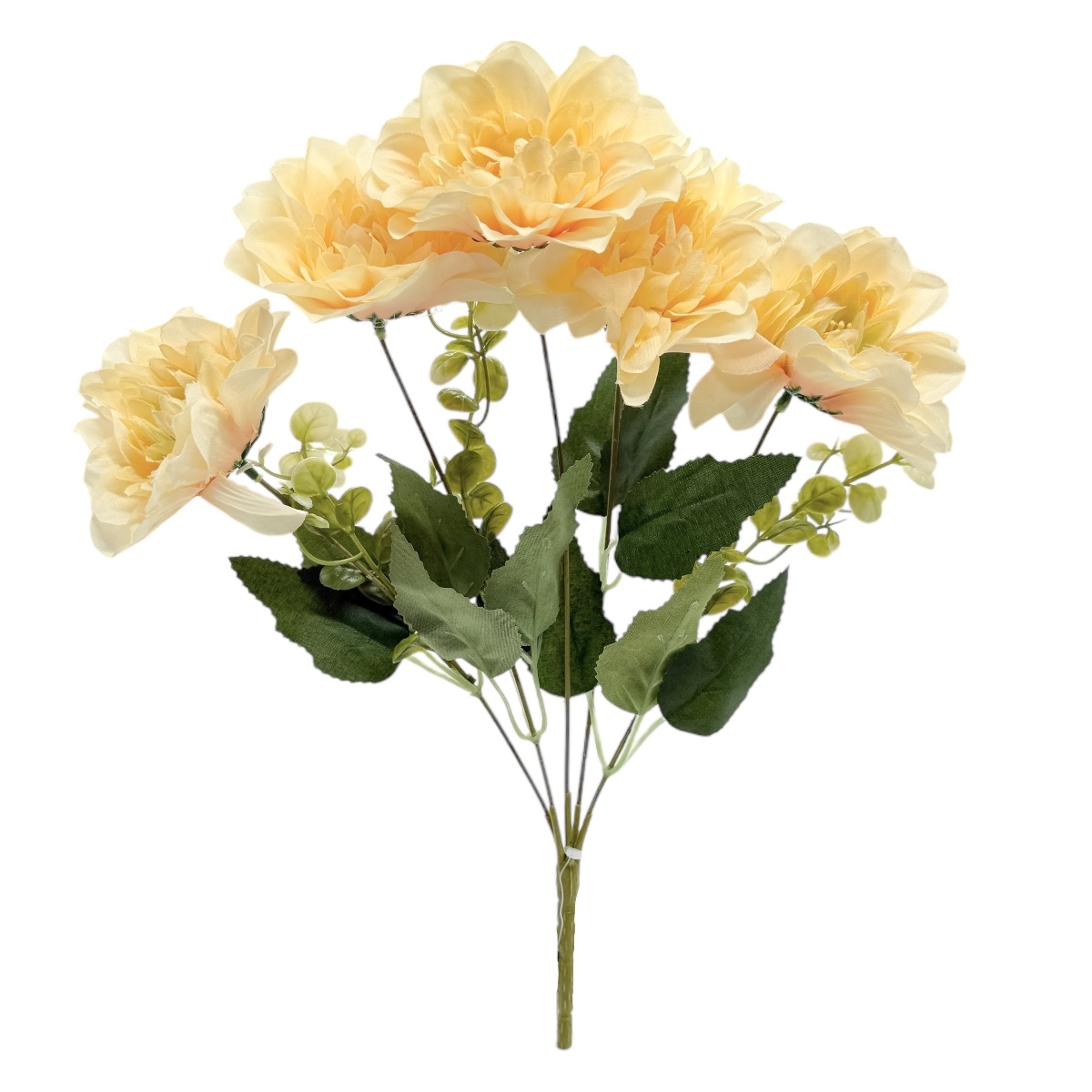 Buchet 5 fire Camelie si Baby Eucalipt Piersica