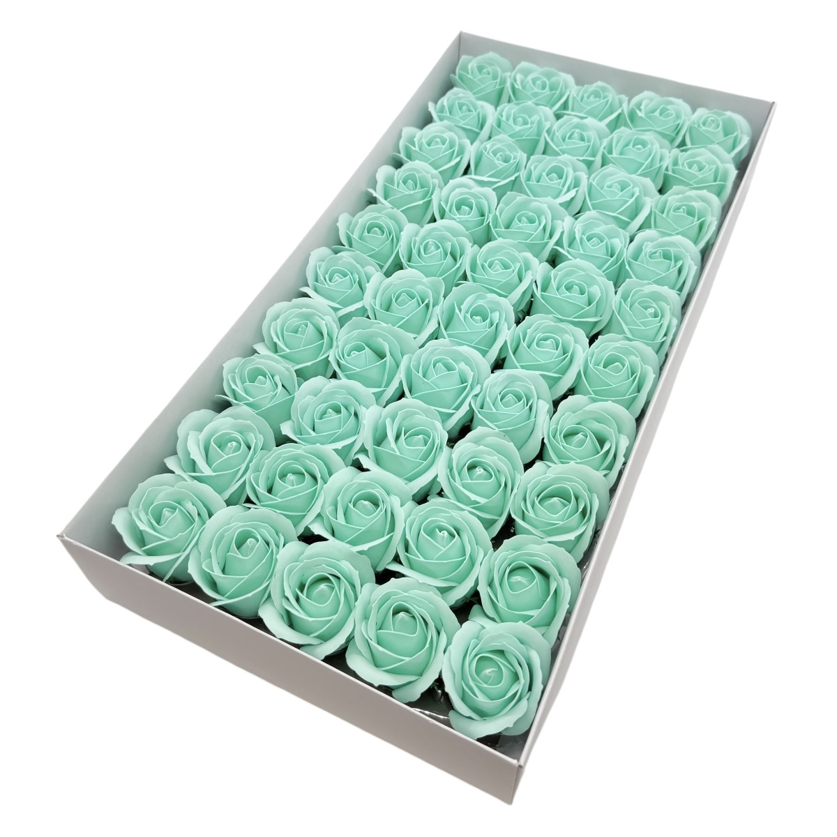 Set 50 trandafiri sapun parfumati, atingere reala, turquoise deschis AFO