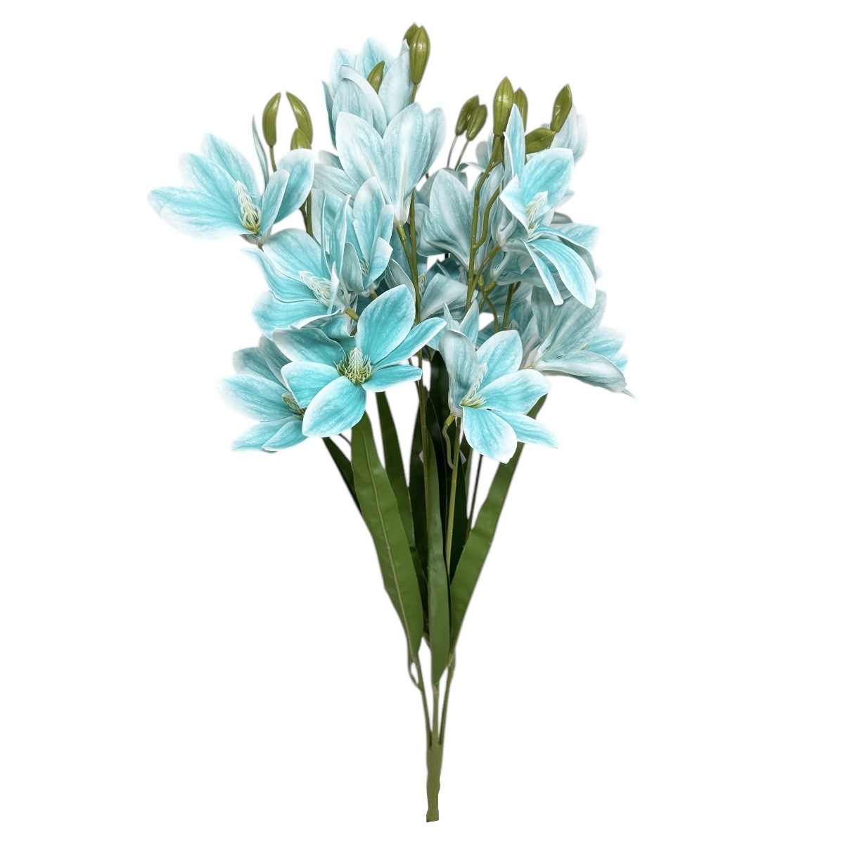 Buchet 5 Fire Magnolie Siliconata Alb cu Turquoise 56cm