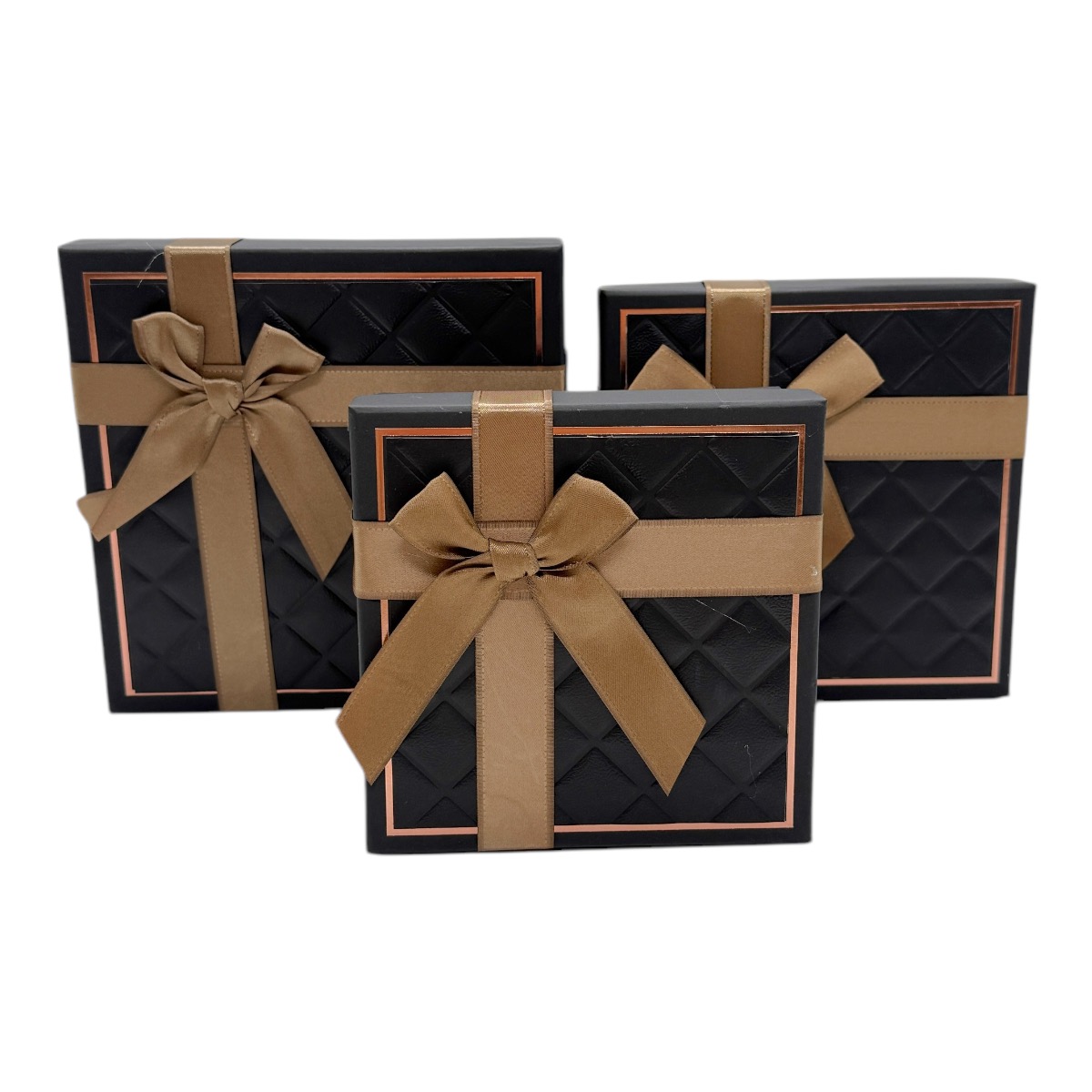 Set 3 Cutii Patrate Efect Piele si Funda Negru