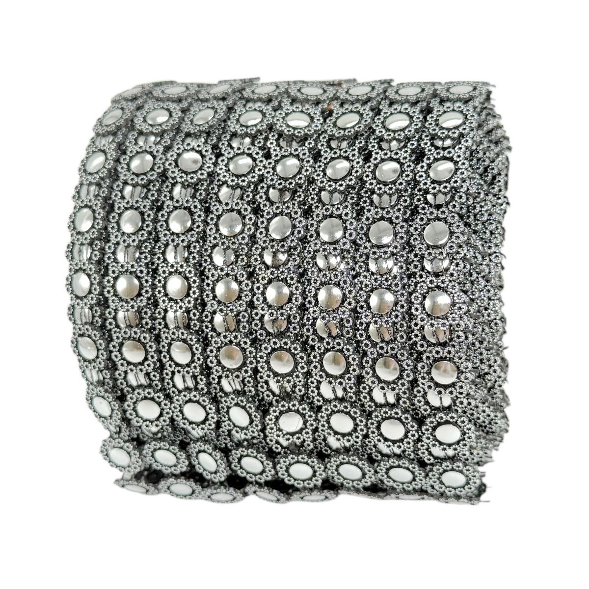 Rola Strasuri Flexibila 11.5cm x 9m, Flori Argintiu Negru