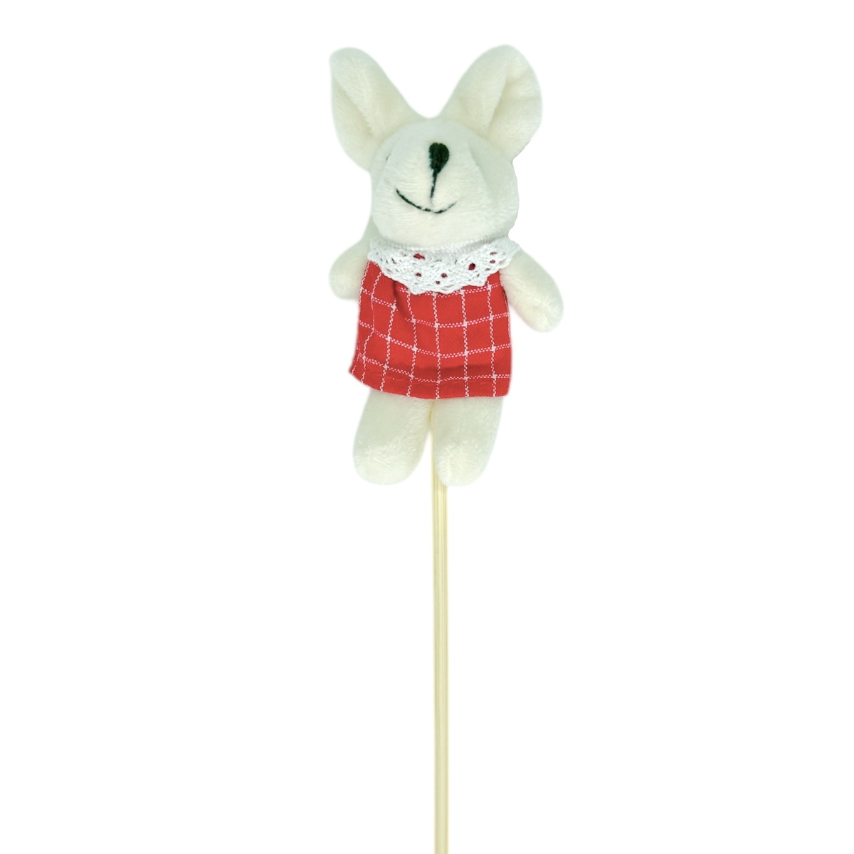 Iepuras Catifea Crem pe Bat cu Rochita 11cm