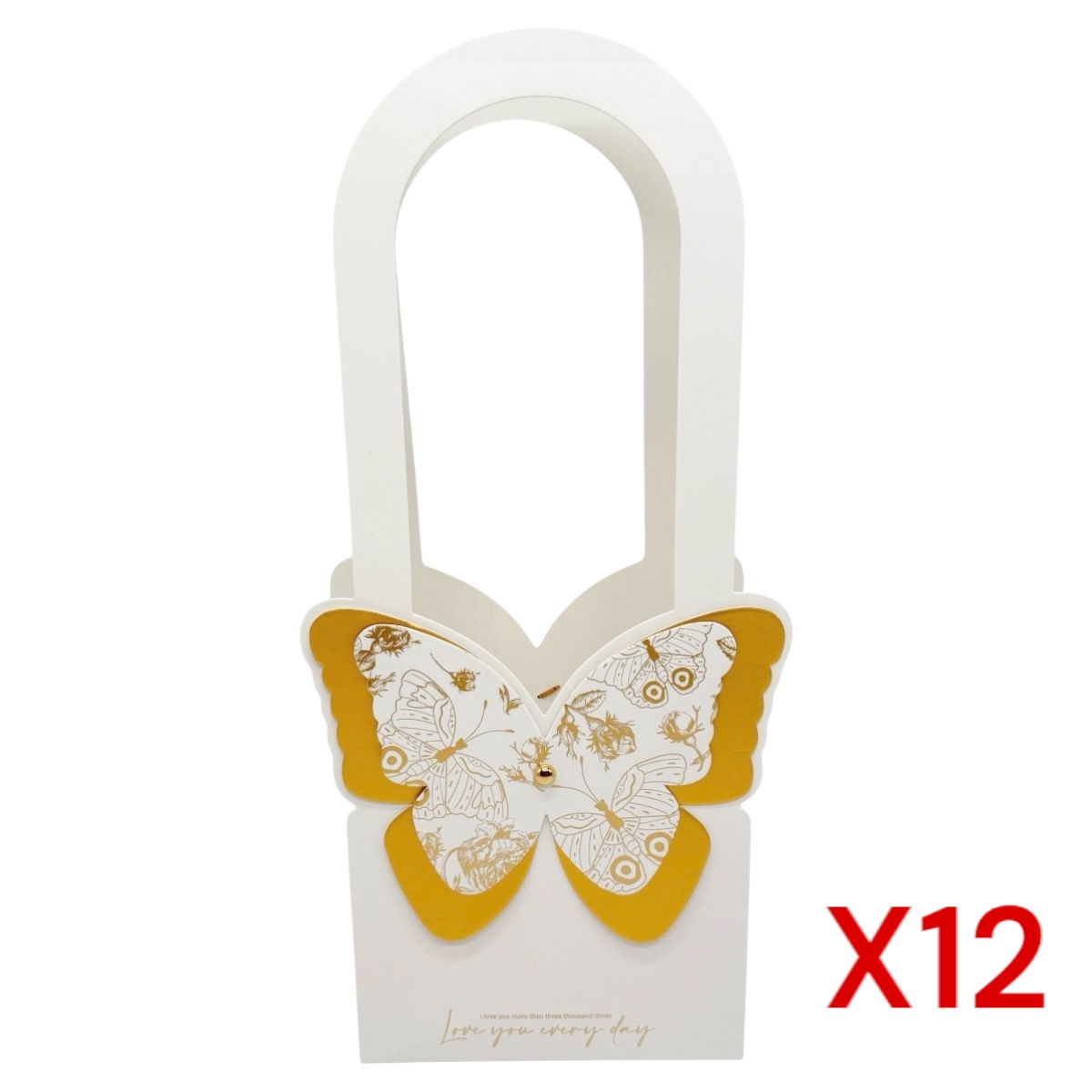 Set 12 Cutii Pliabile Dreptunghiluare Fluturas Love you Every Day Alb cu Auriu