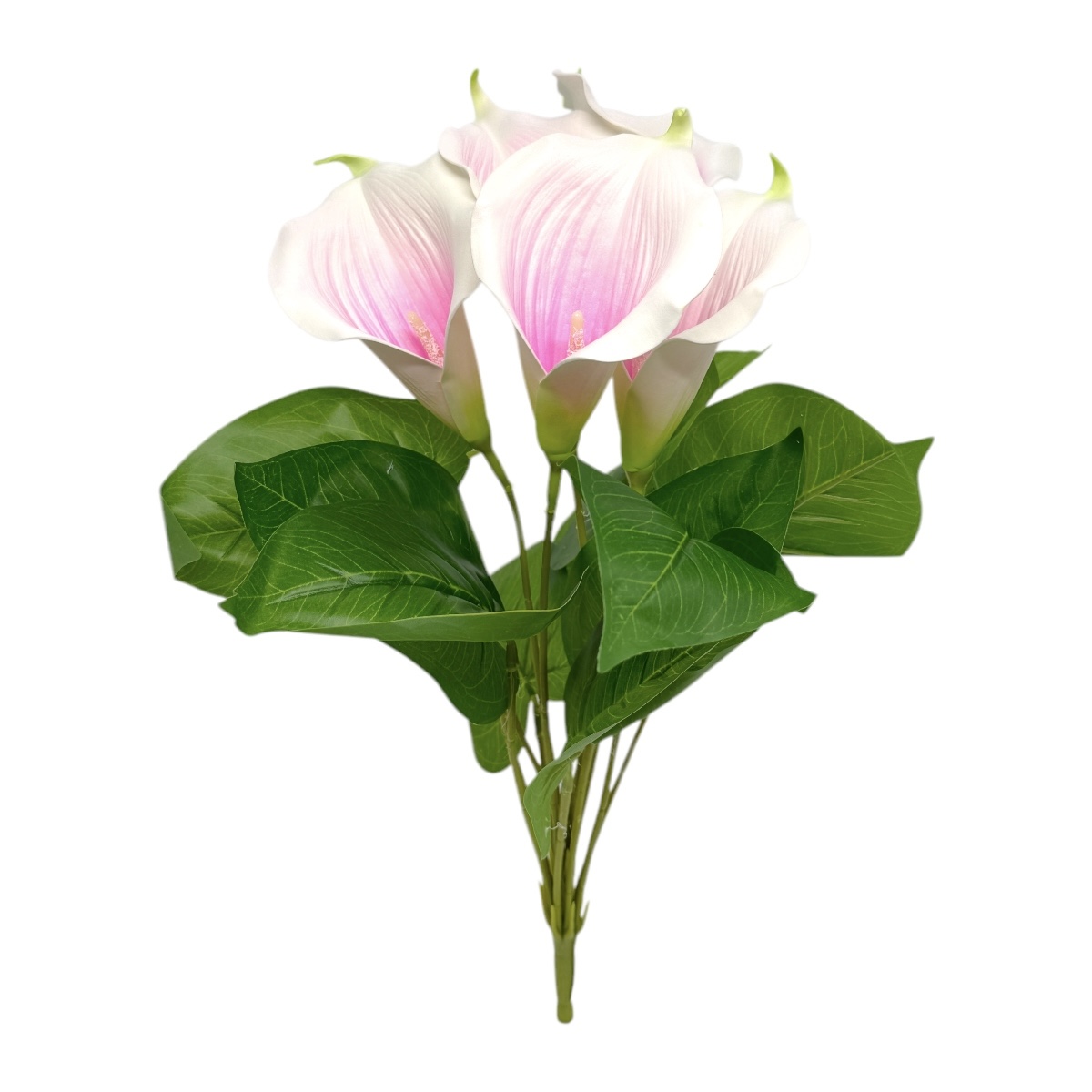 Buchet Artificial 5 fire Cala Premium 14cm Alb cu Roz