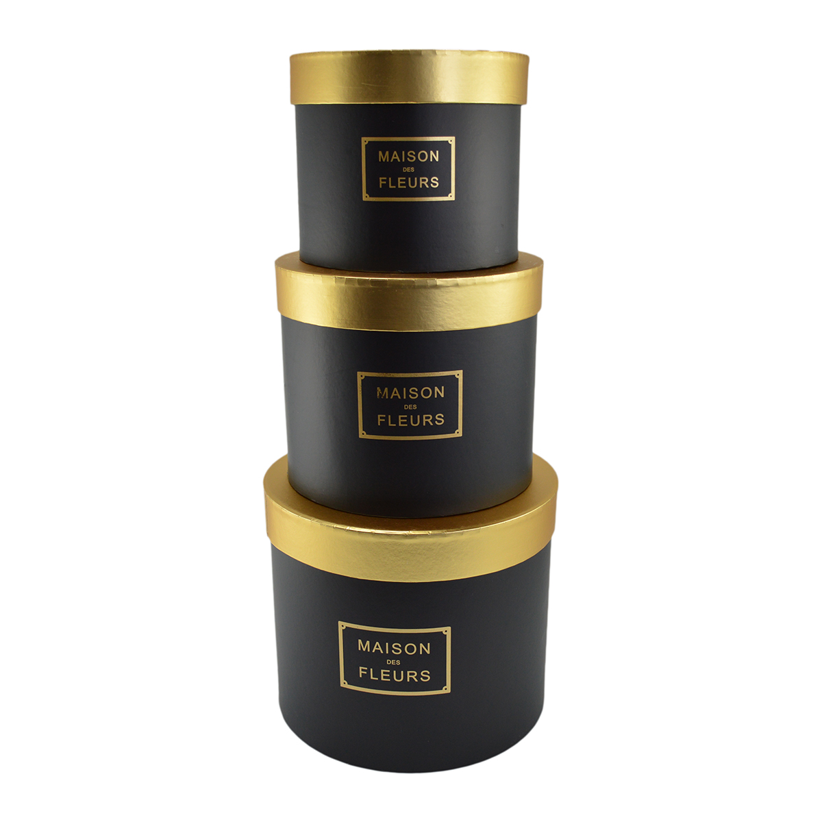 Set 3 Cutii Rotunde Maison des Fleurs Negru/Auriu 15-92 AFO