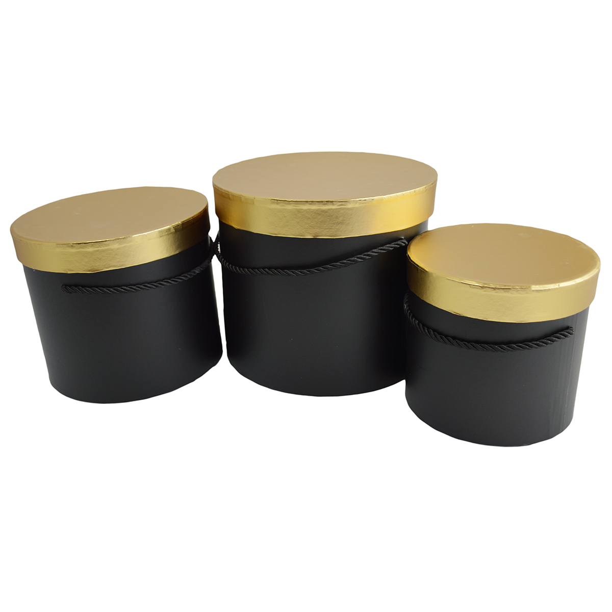 Cutii Set 3 Rotunde Neinscriptionate Capac Auriu - Negru AFO