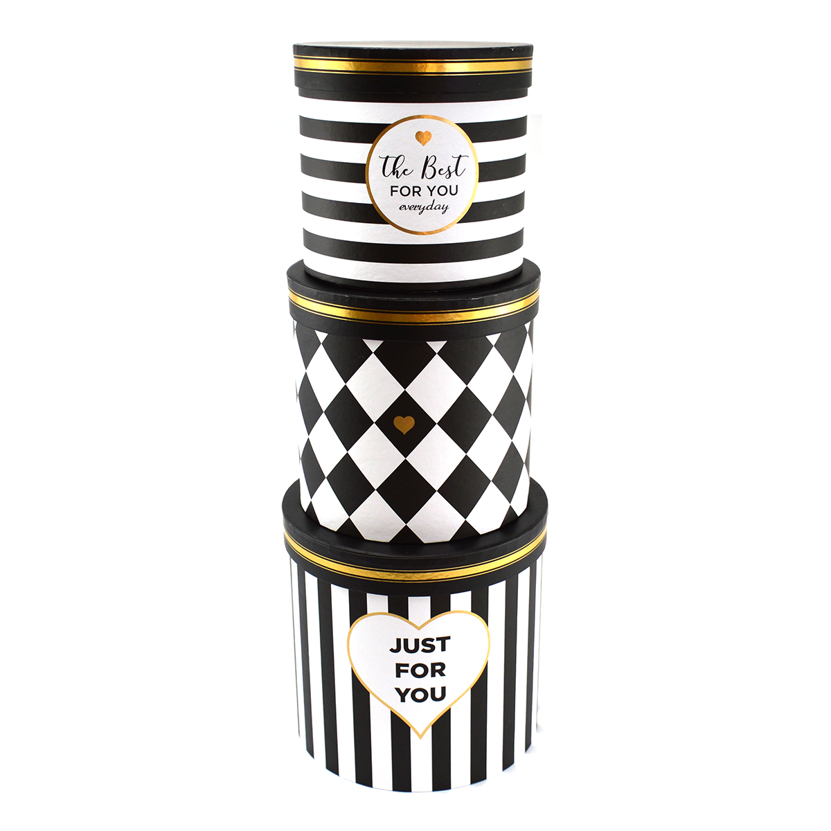 Cutii Set 3 Rotunde Inscriptii Mixte Alb/Negru