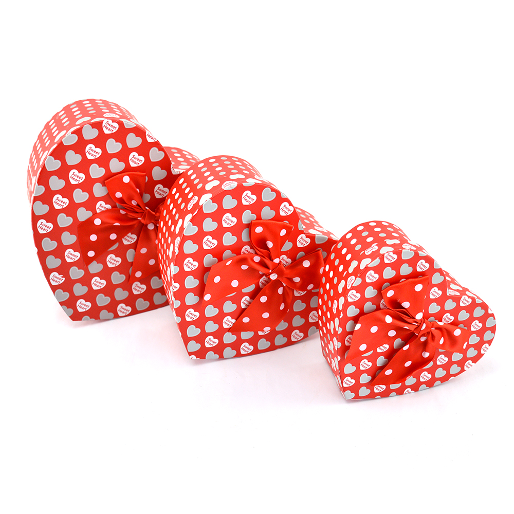 Set 3 cutii inima SWEET HEART rosu cu fundita AFO