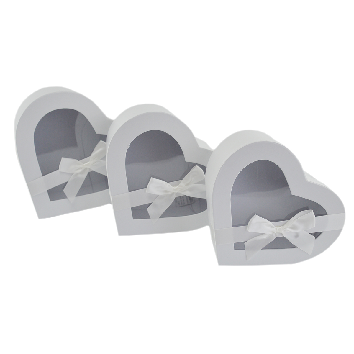 Set 3 cutii inimia cu fundita si capac transparent albe 13-123 AFO