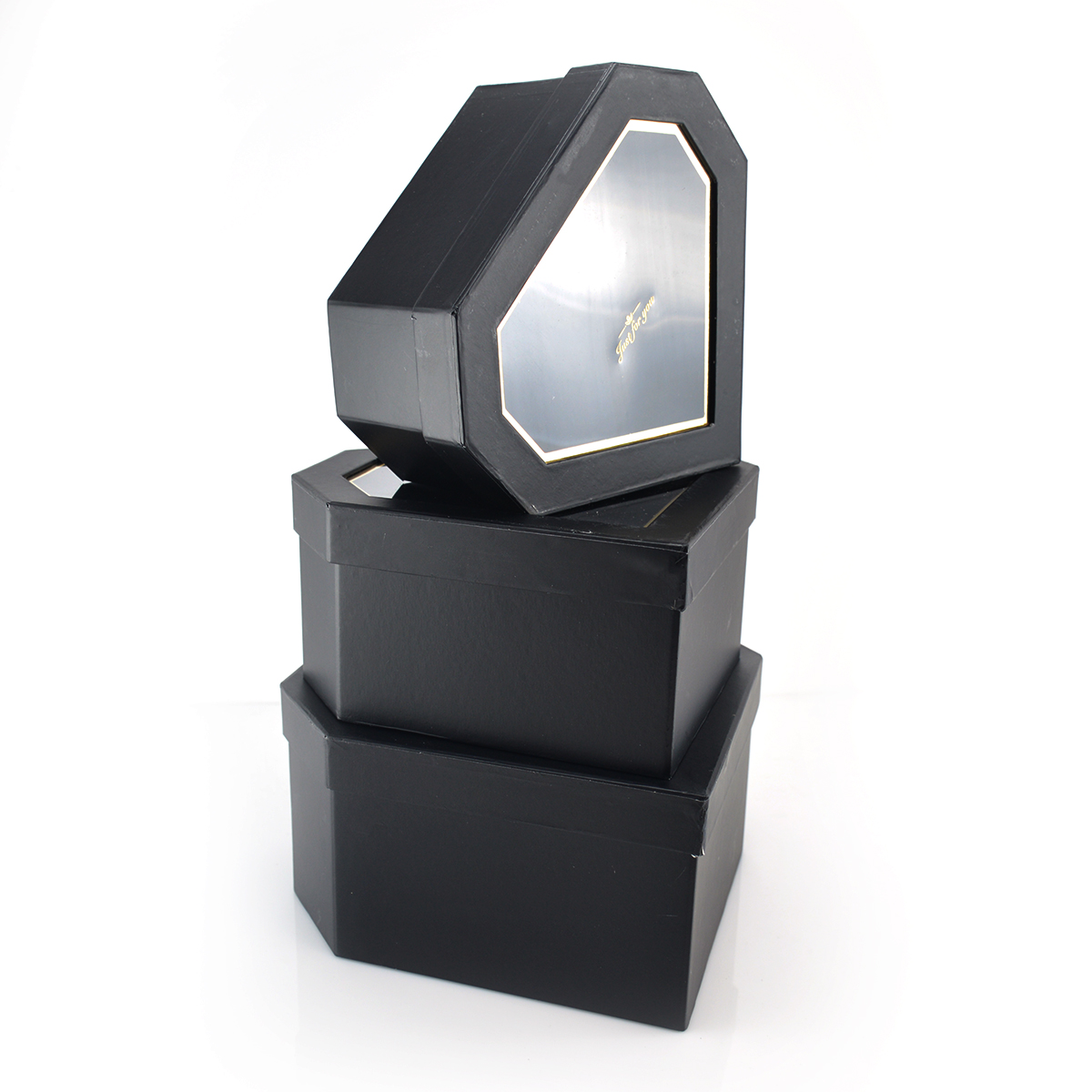Set 3 cutii Diamant Just for You capac transparent, Negru