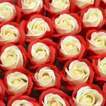 Set 50 trandafiri sapun parfumati atingere reala DUO rosu crem C23-62