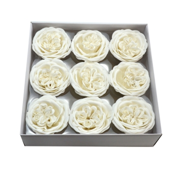 Set 9 buc trandafiri austin de sapun parfumati atingere reala alb