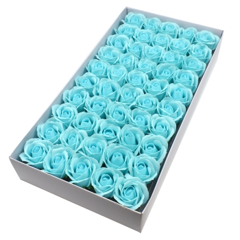 Set 50 trandafiri sapun parfumati, atingere reala, turquoise deschis AFO
