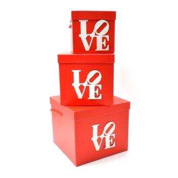 Set 3 cutii patrate model emboss Love rosu afo