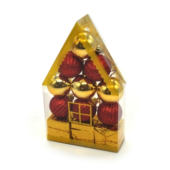 Set 12 ornament con si glob auriu mici rosu 70-19