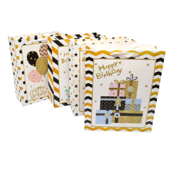 Set 12 Pungi Cadou model mixt happy gold 26x32x10cm