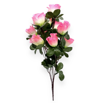 Buchet artificial 5 fire trandafiri Topaz Roz cu Alb