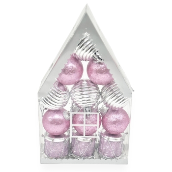 Set 12 ornament con si glob mici roze si argintiu 70-19