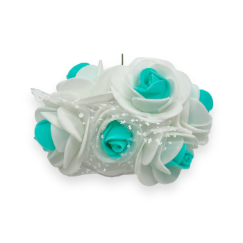 Set 72 Trandafiri Spuma cu Organza 4cm Alb menta