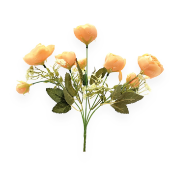 Buchet Artificial 5 Fire Mini Bujor cu Boboci Piersica