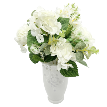 Buchet 10 Fire Hortensie si Verdeata Mixta Alb
