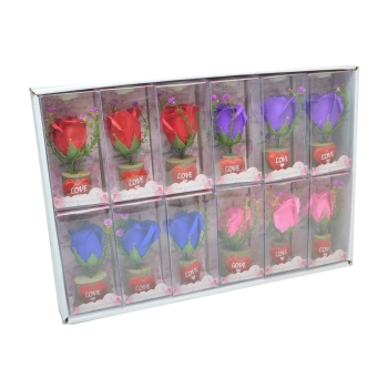 Set 12 ornamente cu trandafiri de sapun si led culori mixte model 1